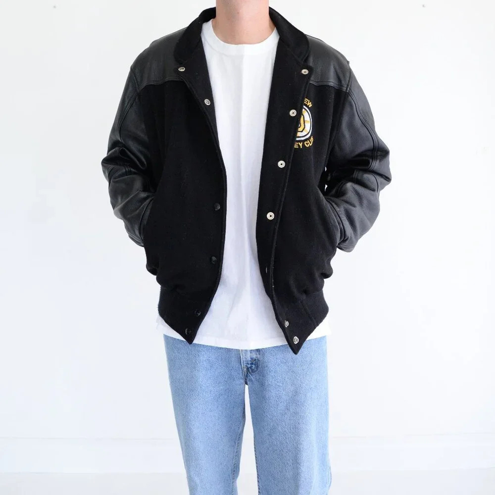 Vintage Union Pro Sportswear Black And Yellow Embroidered Leather & Wool Jacket